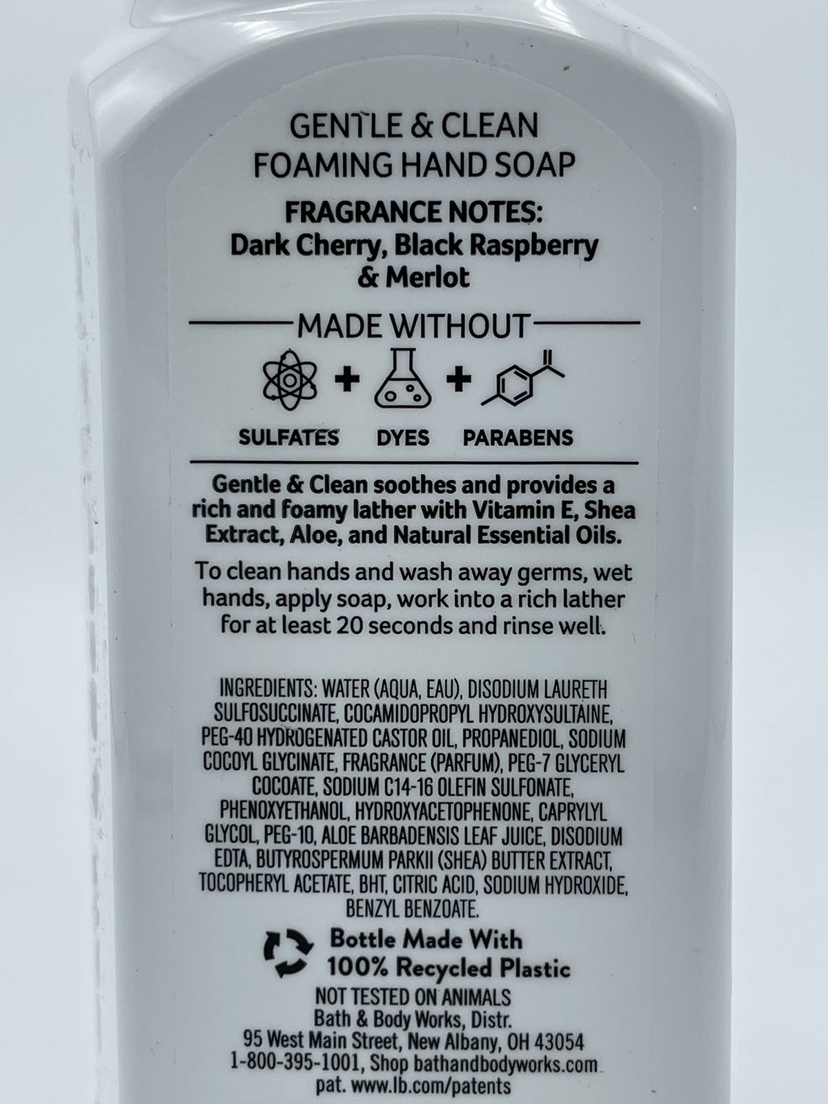 Bath & Body Works foam on hand demonstrating gentle cleansing benefit