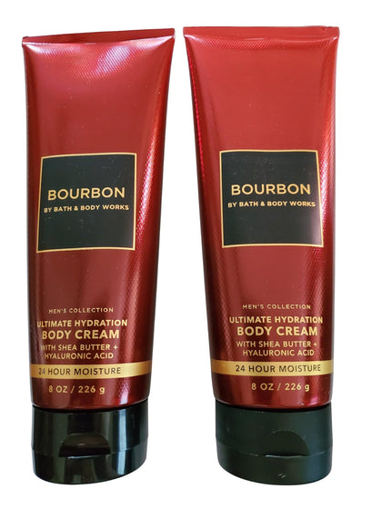 Bath & Body Works front view of two bourbon body cream jars showing label and size benefit