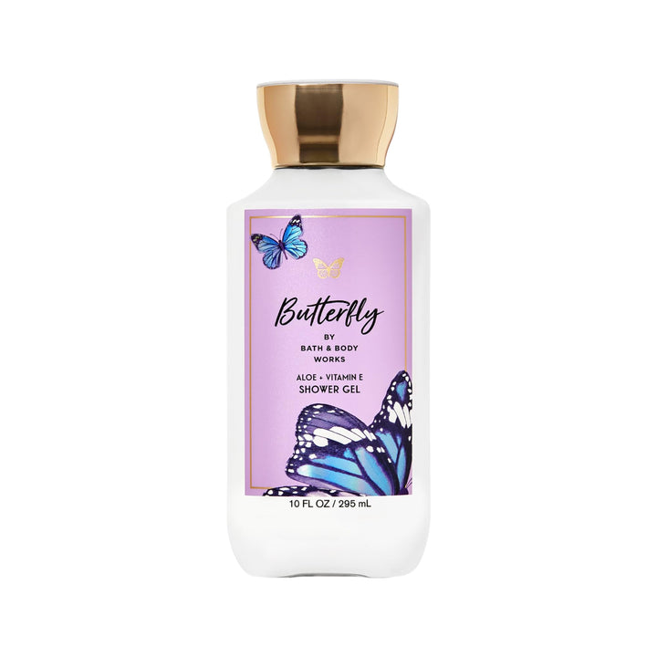 Bath & Body Works Butterfly shower gel front view showing label and portable size for scented showers