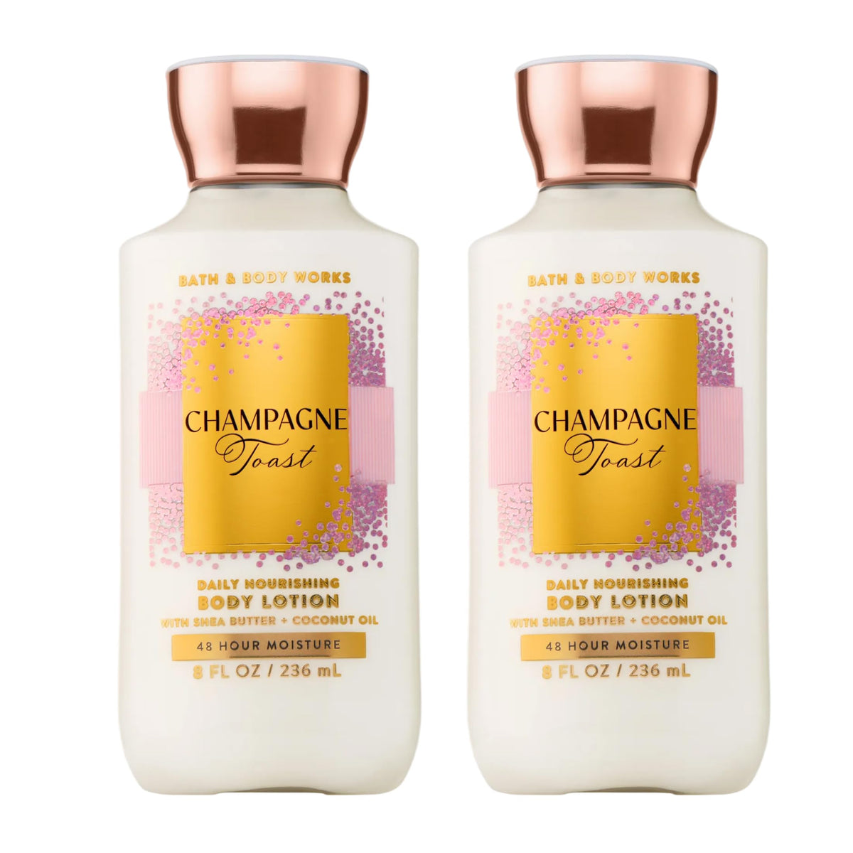 Bath & Body Works front packaging showing two bottles and celebratory label for gifting
