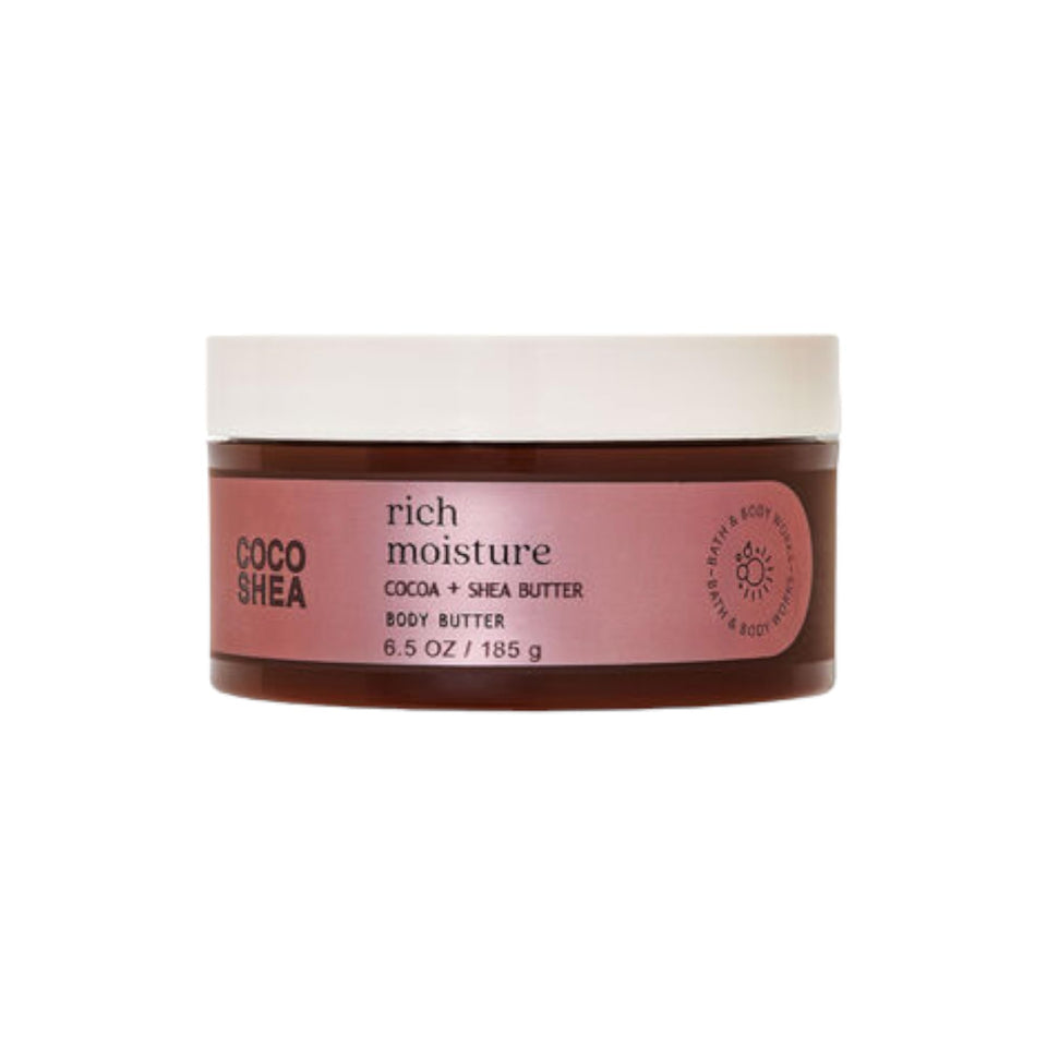 Bath & Body Works COCO Shea front jar showing packaging and 6.5 oz size, moisturizing benefit
