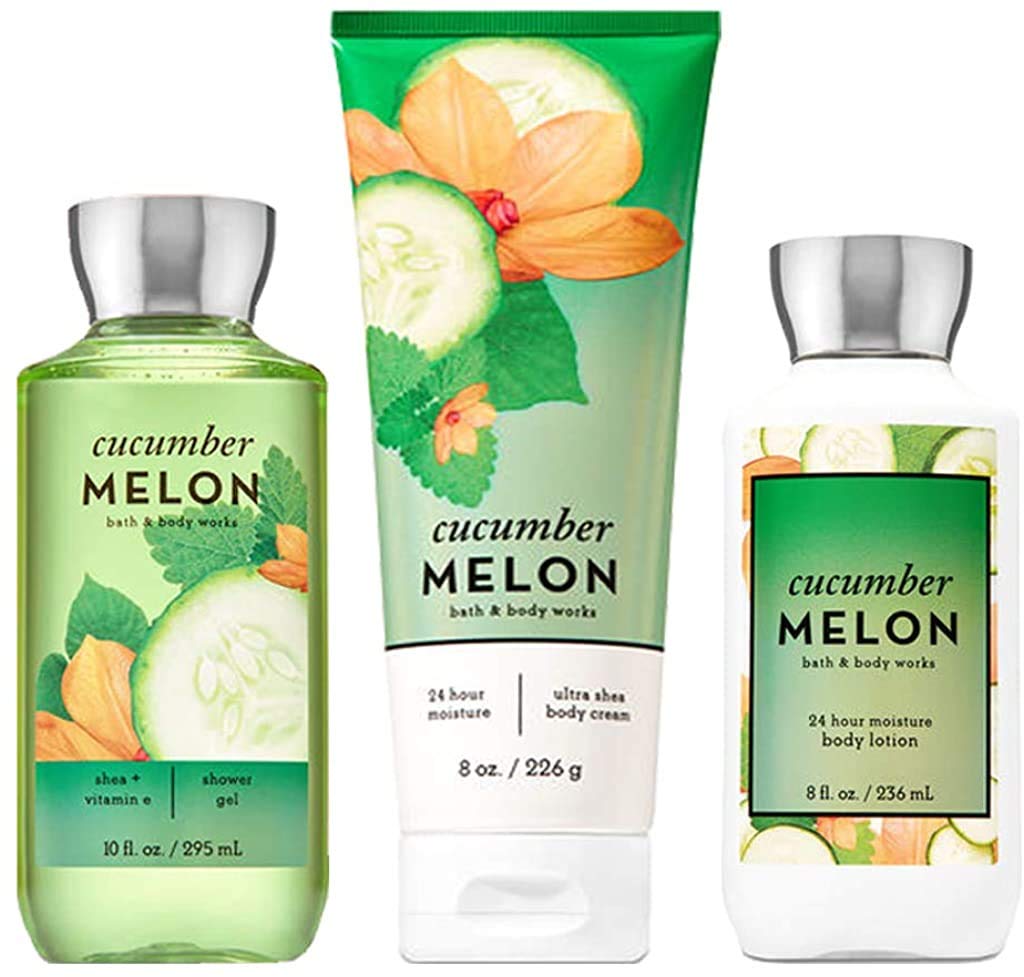 Bath & Body Works front packaging showing Cucumber Melon scent and nourishing hydration