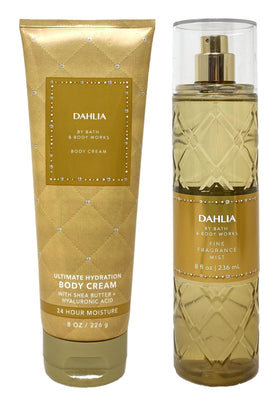 Bath & Body Works Dahlia front packaging showing both cream and mist, useful for gift planning