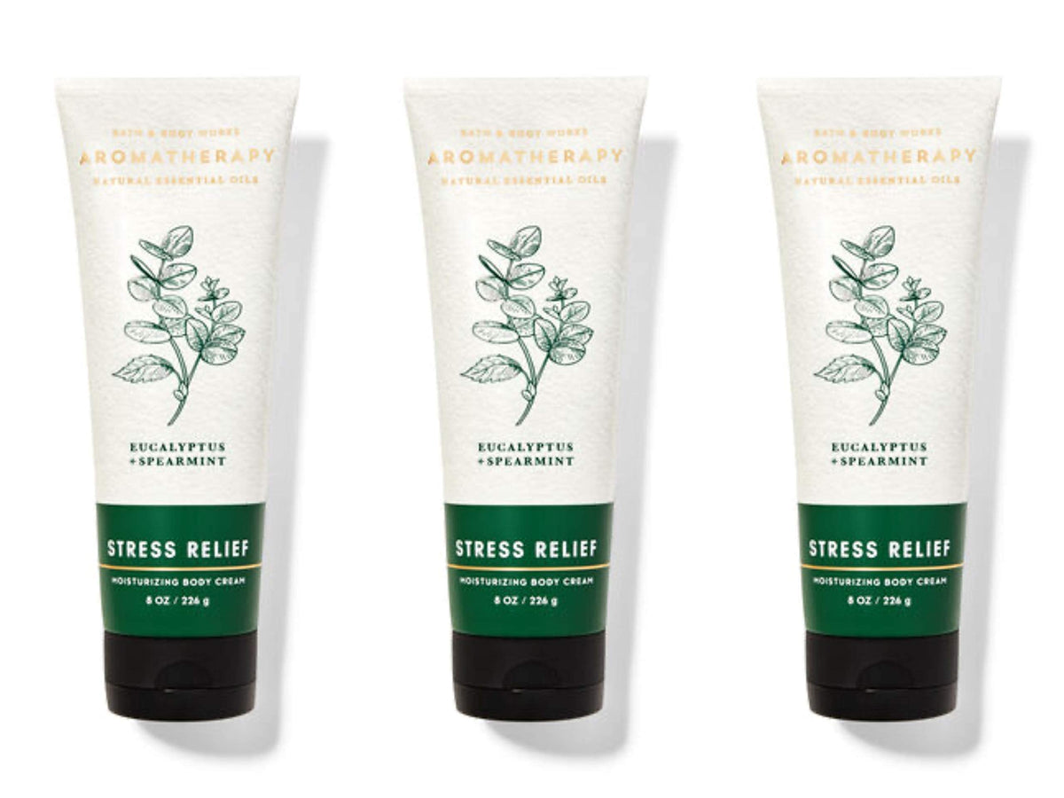 Bath & Body Works front packaging showing three green tubes and calming benefit