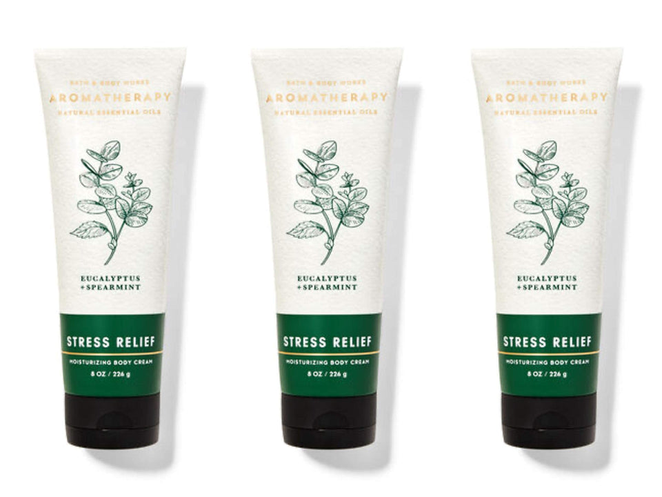 Bath & Body Works front packaging showing three green tubes and calming benefit