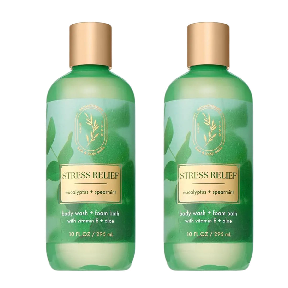 Bath & Body Works bottle front view showing eucalyptus spearmint scent and benefits