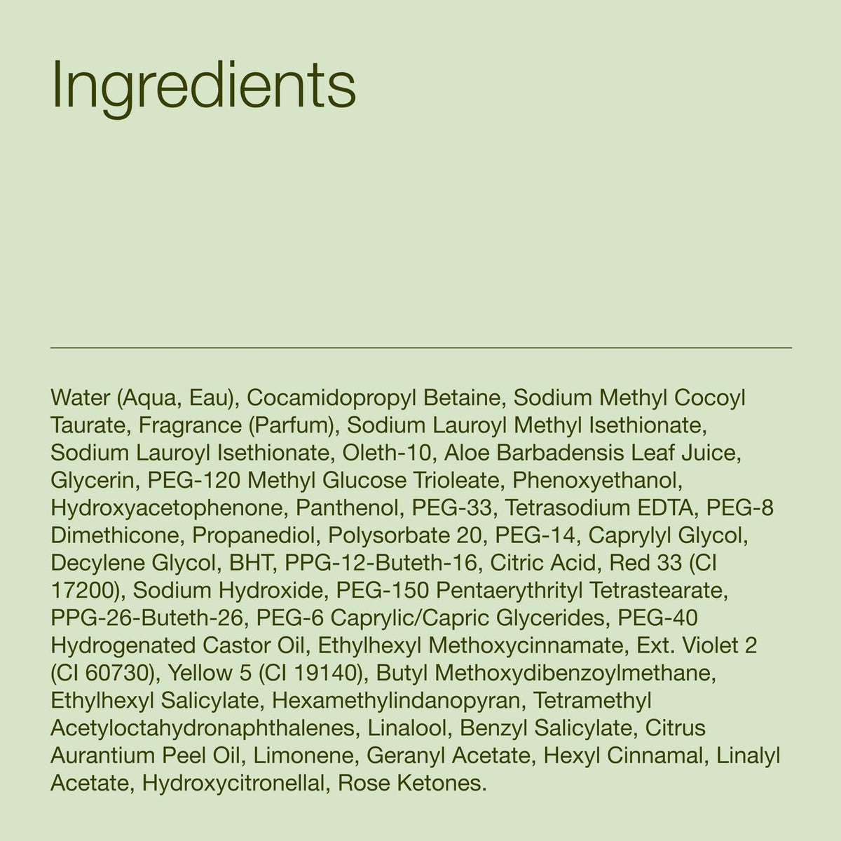 Bath & Body Works ingredients panel close-up showing vitamin E and aloe benefits