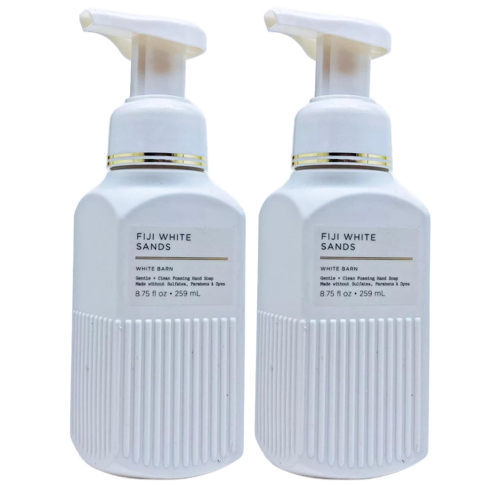 Bath & Body Works front packaging showing two Fiji White Sands bottles and benefits
