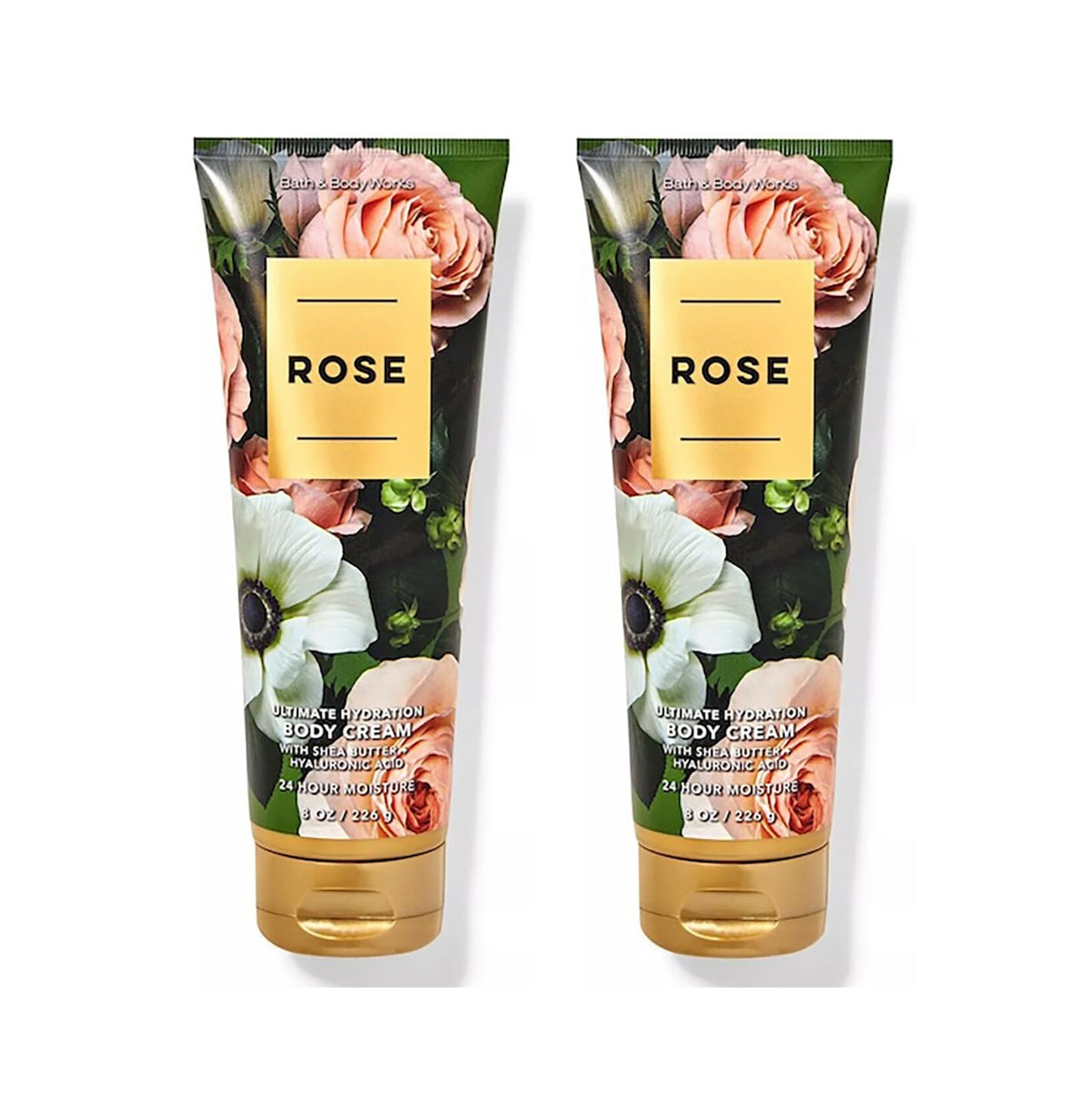 Bath & Body Works front packaging showing rose scent and long-lasting hydration