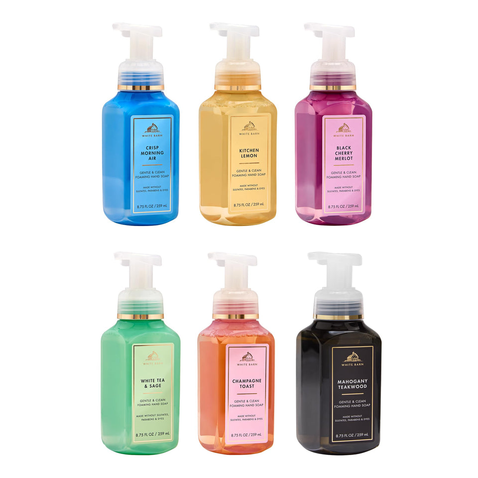 Bath & Body Works front packaging showing six fragrance bottles and variety