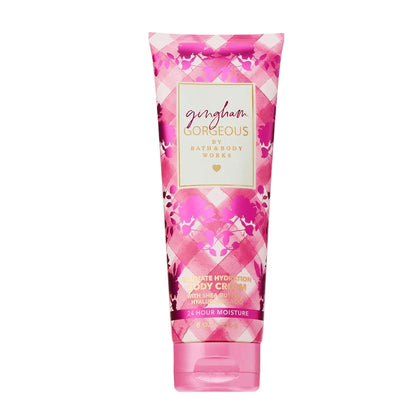 Bath & Body Works front tube showing Gingham Gorgeous packaging and easy application benefit