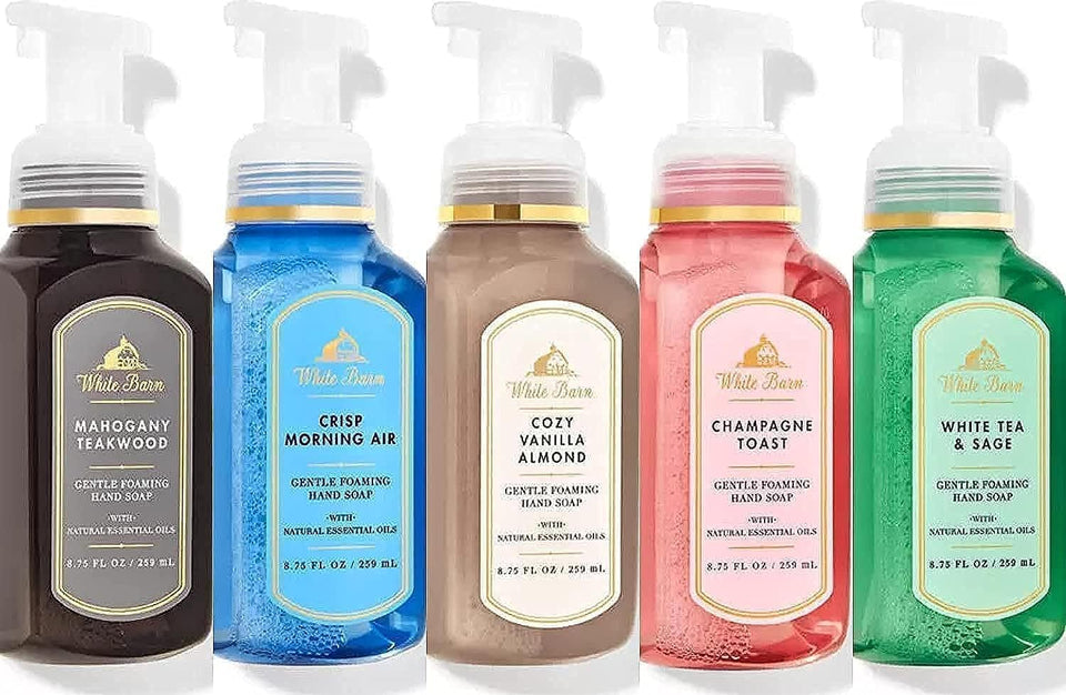 Bath & Body Works five-pack front packaging showing each scent and convenient foaming pumps