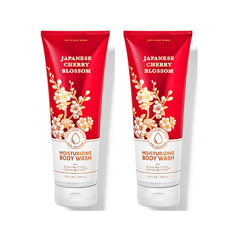 Bath & Body Works front bottle view showing Japanese Cherry Blossom scent and moisturizing benefit