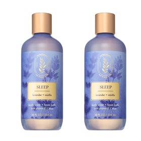 Bath & Body Works front packaging showing lavender vanilla bottles and their calming scent benefit