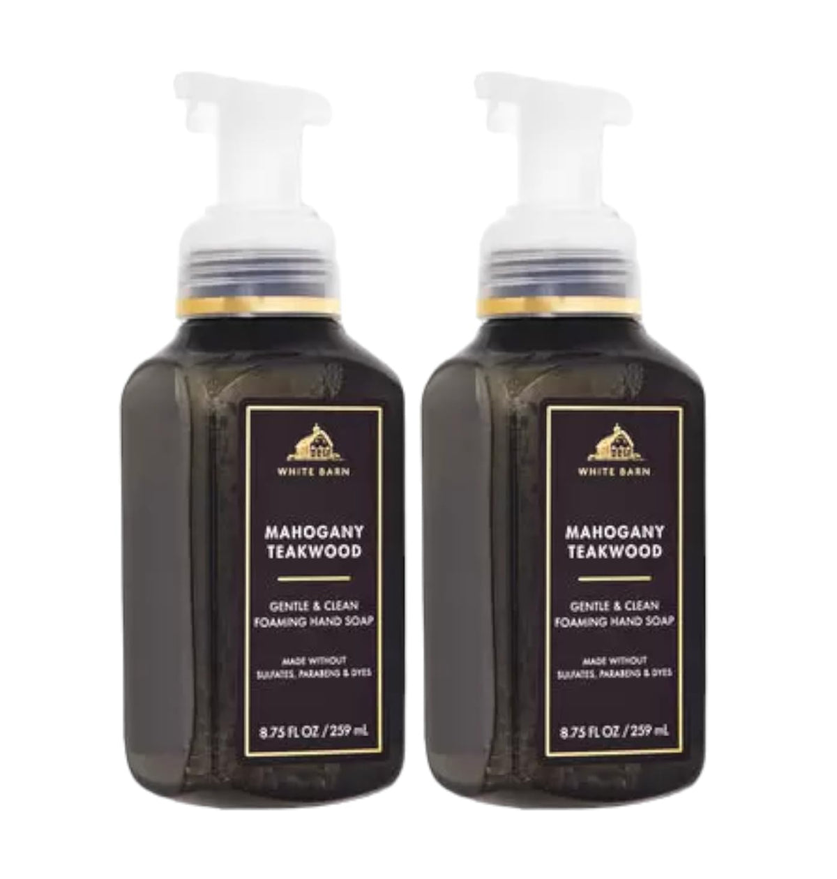 Bath & Body Works front packaging showing two bottles and warm wood scent benefit