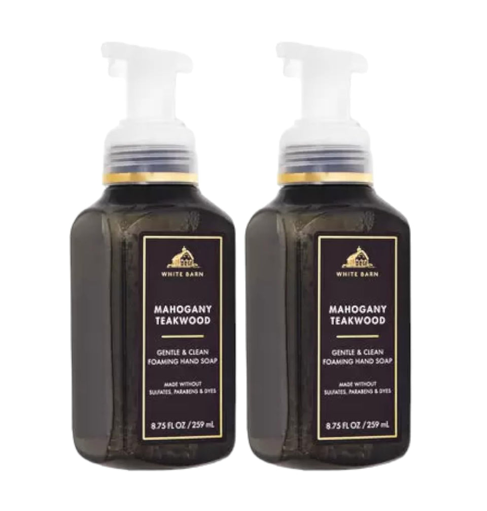 Bath & Body Works front packaging showing two bottles and warm wood scent benefit