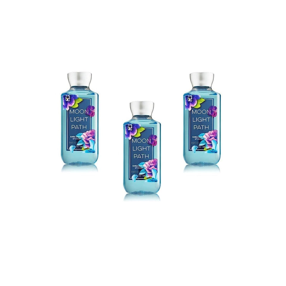Bath & Body Works bottle front view showing Moonlight Path fragrance and moisturizing benefit