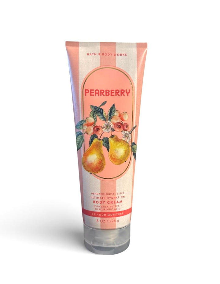 Bath & Body Works pearberry front jar showing label and scent details, hydrates skin