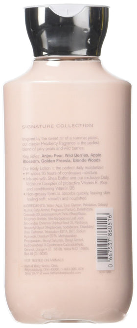 Bath & Body Works Pearberry close-up of lotion pump and creamy texture demonstrating quick absorption and hydration