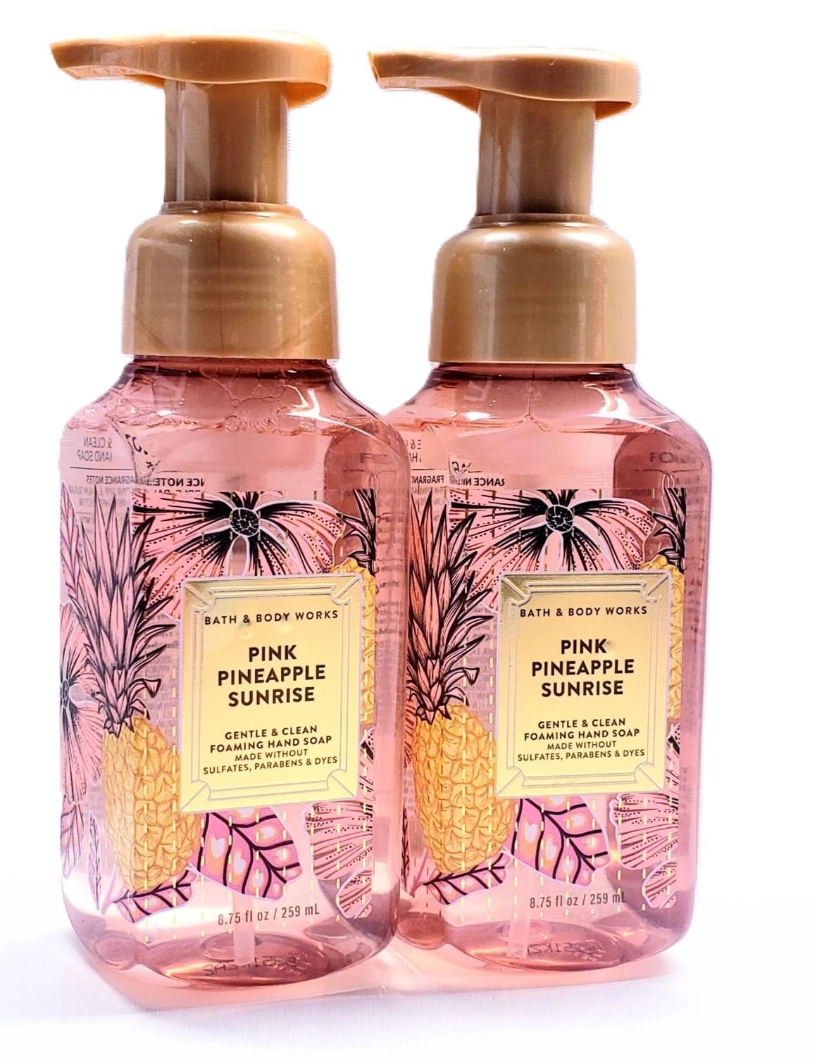 Bath & Body Works front packaging showing pink pineapple sunrise scent and gentle foaming benefits