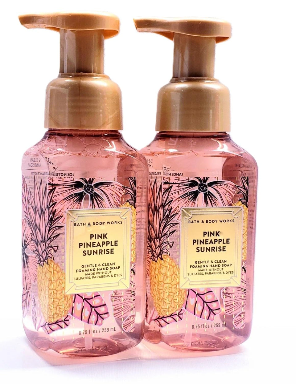 Bath & Body Works front packaging showing pink pineapple sunrise scent and gentle foaming benefits