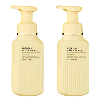 Bath & Body Works front packaging showing pistachio milk and honey scent benefits