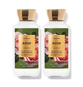 Bath & Body Works front packaging showing two rose lotion bottles and scent clarity