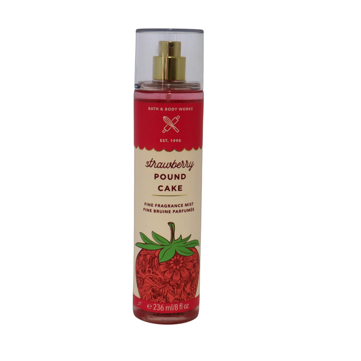 Bath & Body Works Strawberry Pound Cake front bottle showing label and design, enticing sweet scent
