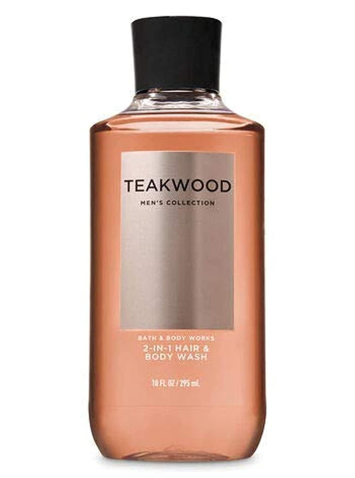 Bath & Body Works Teakwood front packaging showing bottle and label benefit of strong scent
