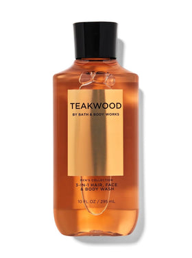 Bath & Body Works Teakwood held in hand showing 10 oz size for travel convenience