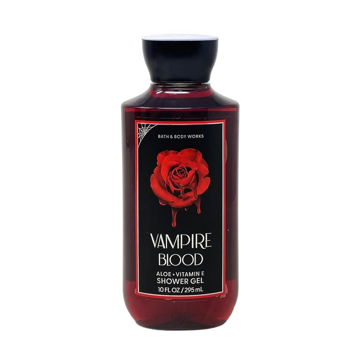 Bath & Body Works Vampire Blood front packaging showing 10 fl oz bottle and scent benefit