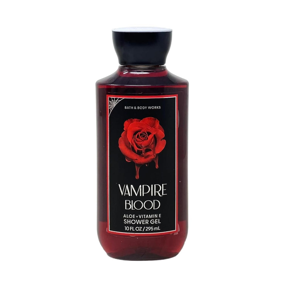 Bath & Body Works Vampire Blood front packaging showing 10 fl oz bottle and scent benefit