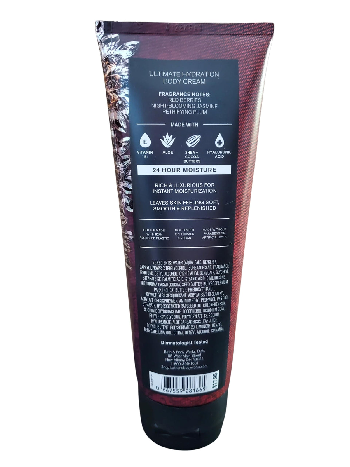 Bath & Body Works lifestyle shot applying Vampire Blood cream on forearm, demonstrating softening effect