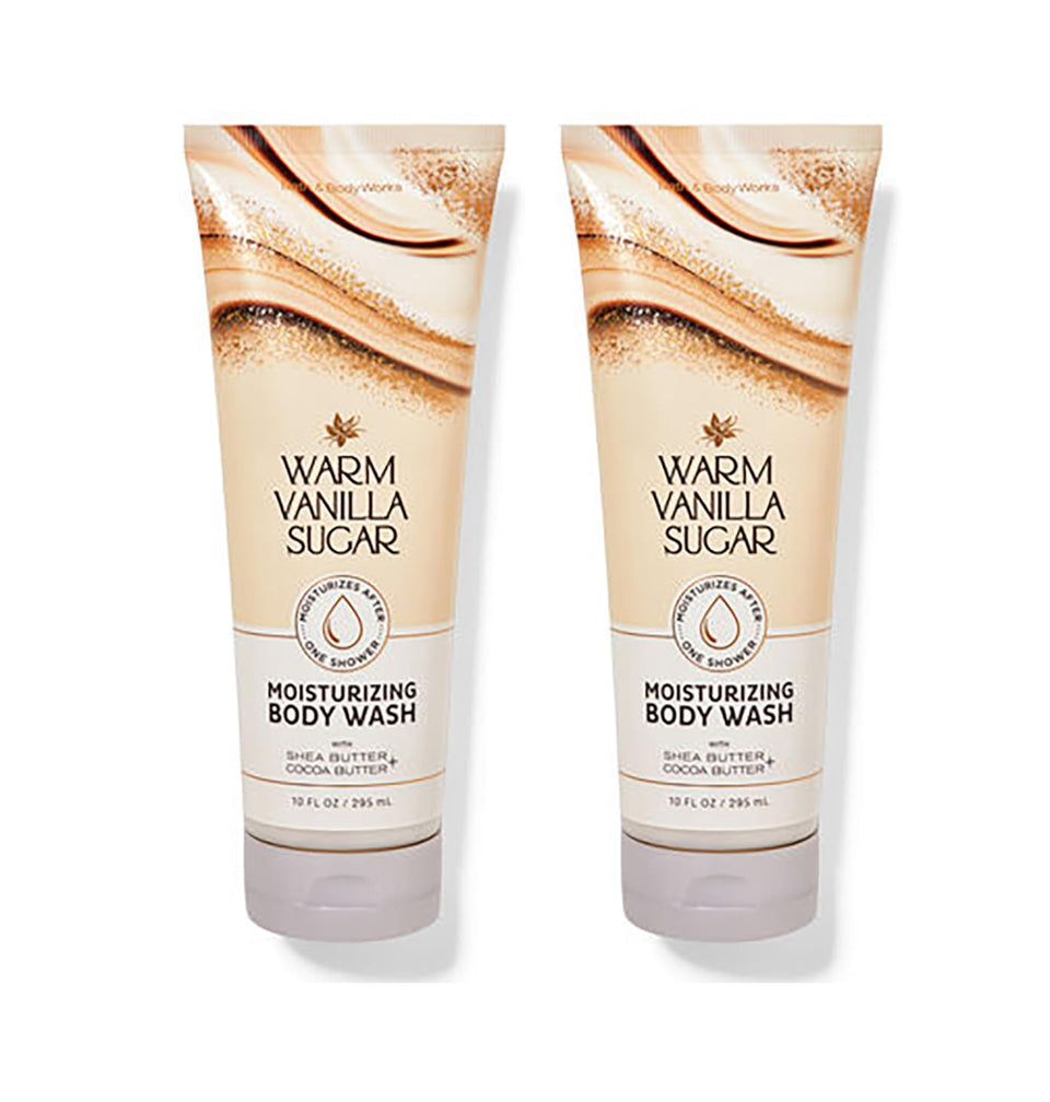 Bath & Body Works front bottle showing warm vanilla sugar scent and moisturizing benefits