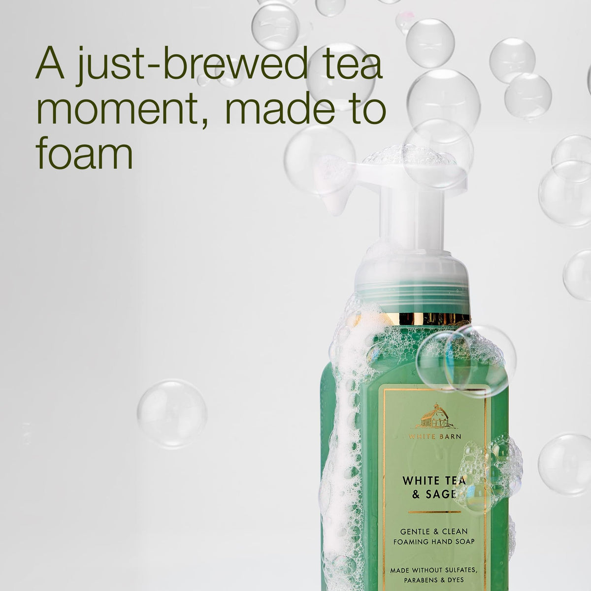 Bath & Body Works close-up of soft white foam texture demonstrating gentle, non-drying lather