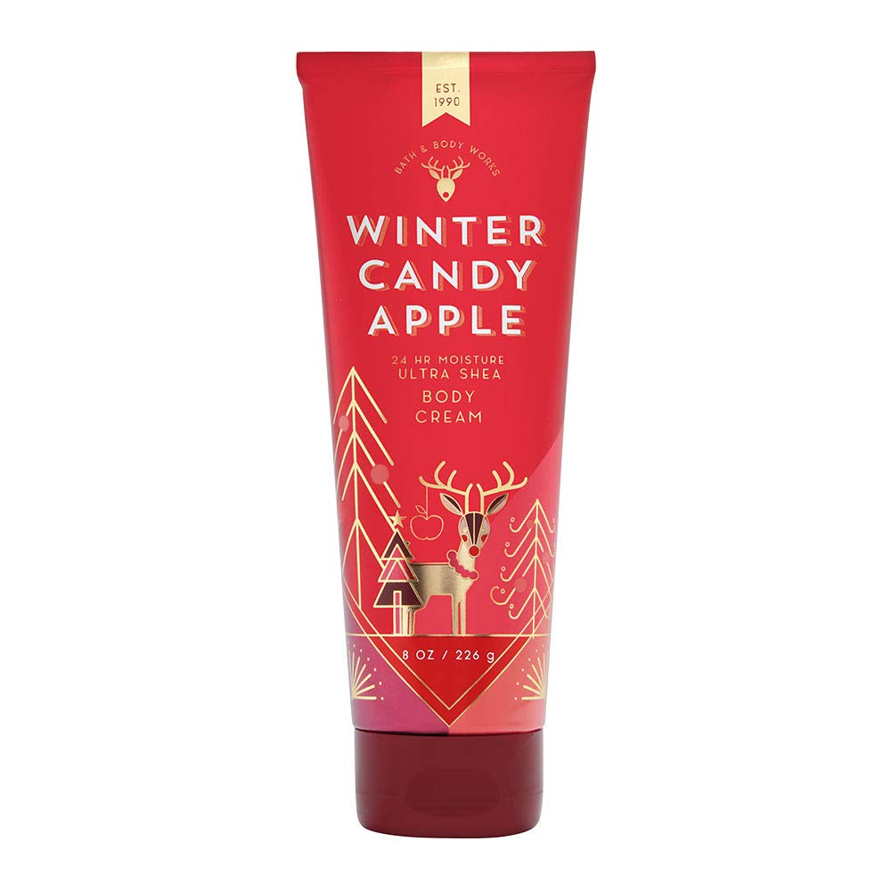 Bath & Body Works front packaging showing Winter Candy Apple 8 oz and festive label