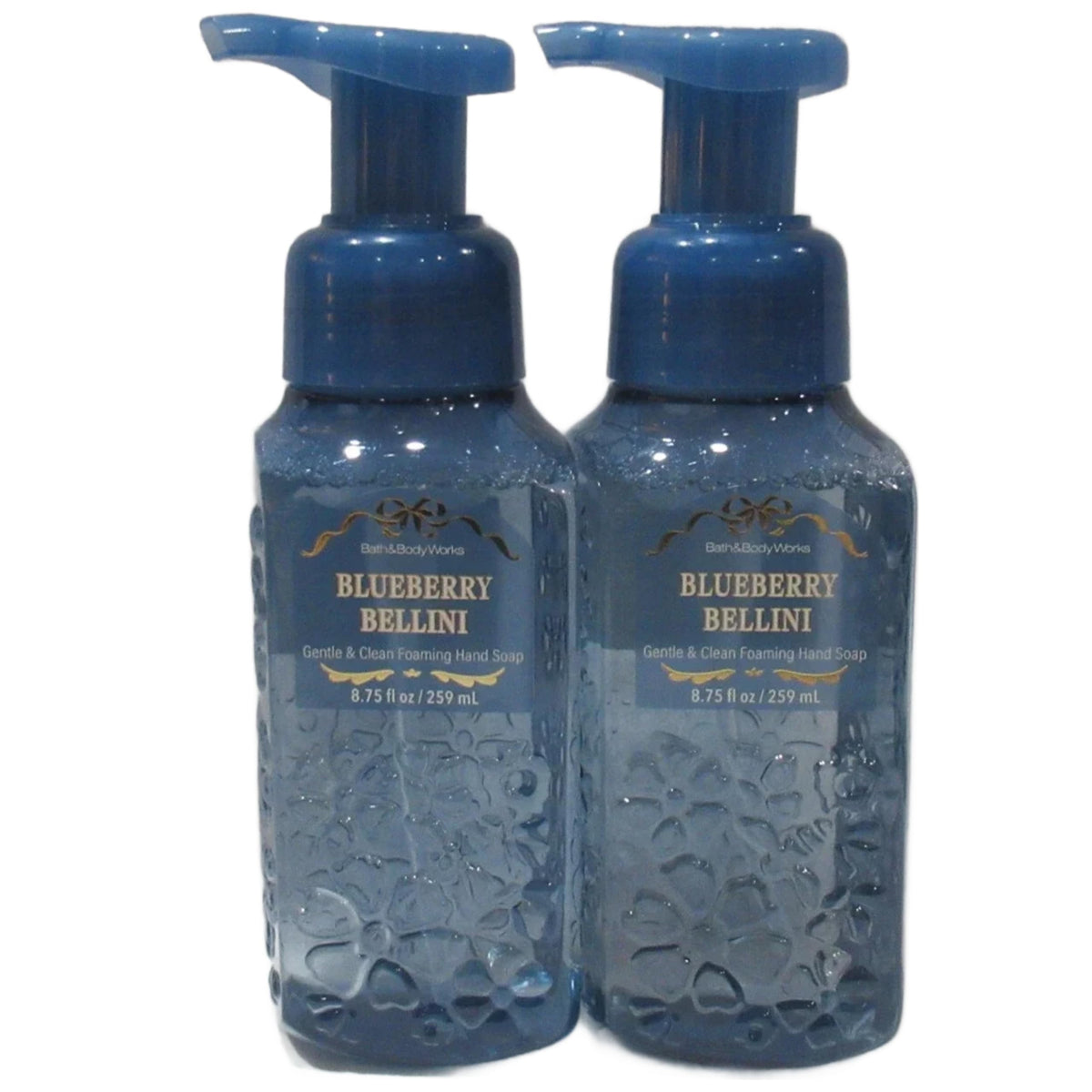 Bath & Body Works front packaging showing two Blueberry Bellini bottles, inviting fragrance