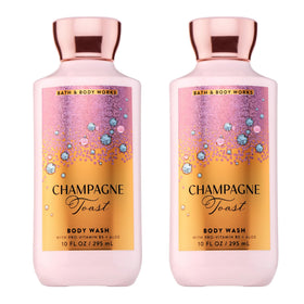 Bath & Body Works front packaging showing Champagne Toast bottles and label benefits