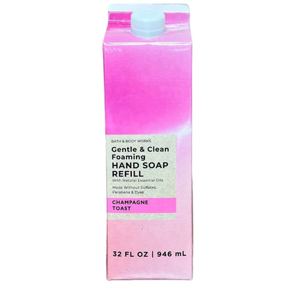 Bath & Body Works Champagne Toast refill front packaging showing 32 oz and scent label, convenient refill benefit