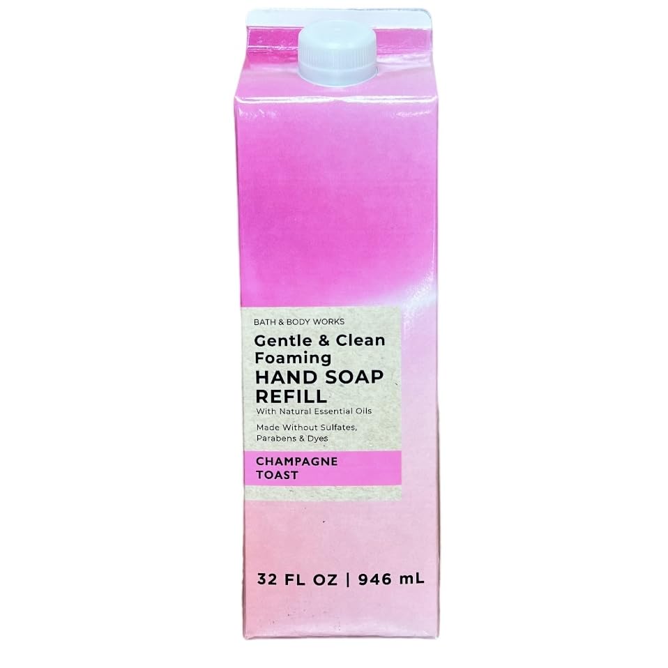 Bath & Body Works Champagne Toast refill front packaging showing 32 oz and scent label, convenient refill benefit