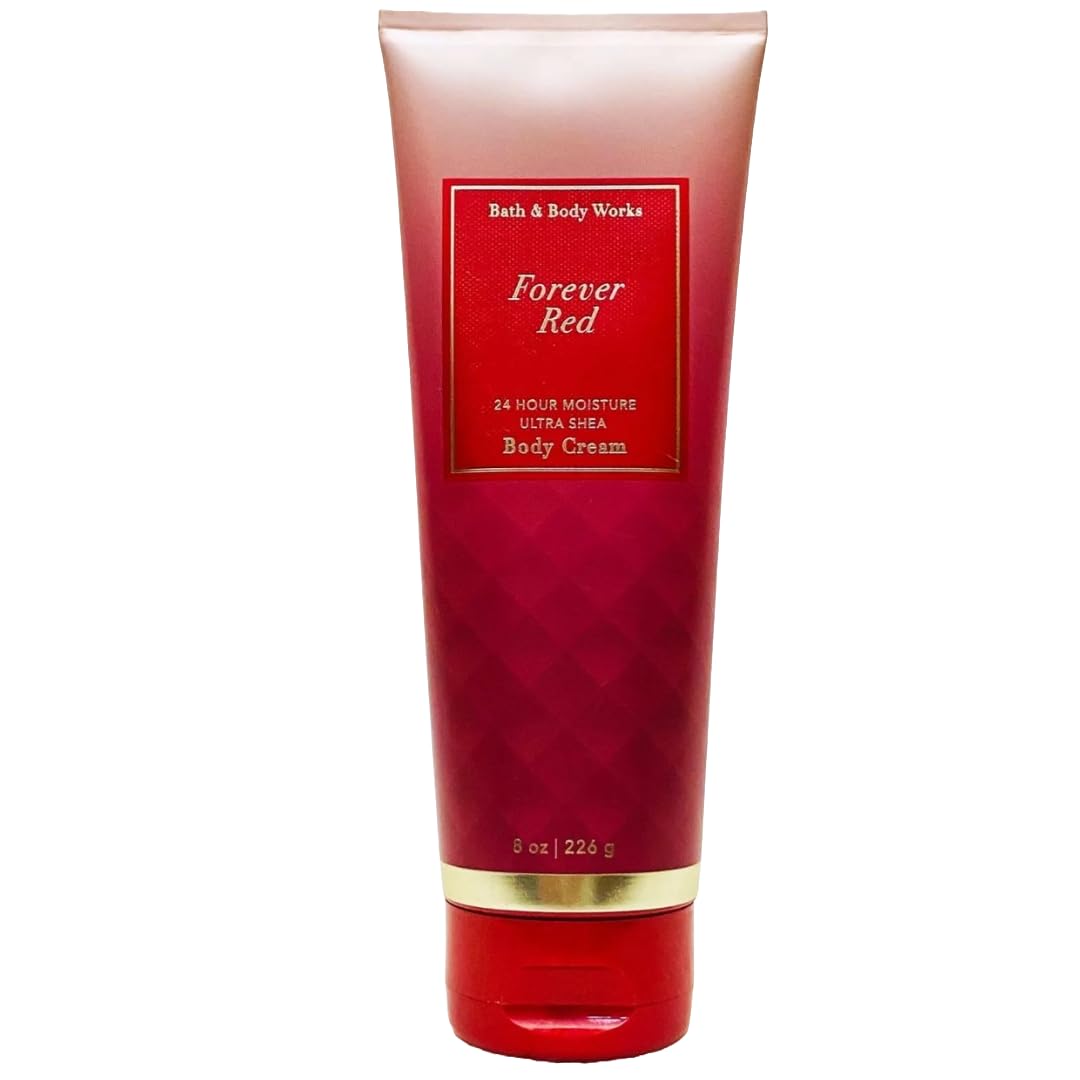 Bath & Body Works jar front view showing FOREVER RED fragrance and benefit