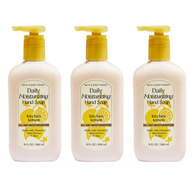 Bath & Body Works front packaging showing three lemon soap bottles and value