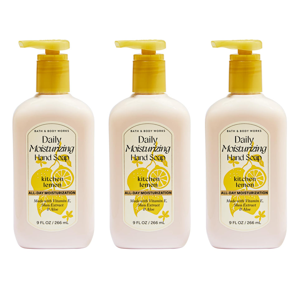 Bath & Body Works front packaging showing three lemon soap bottles and value