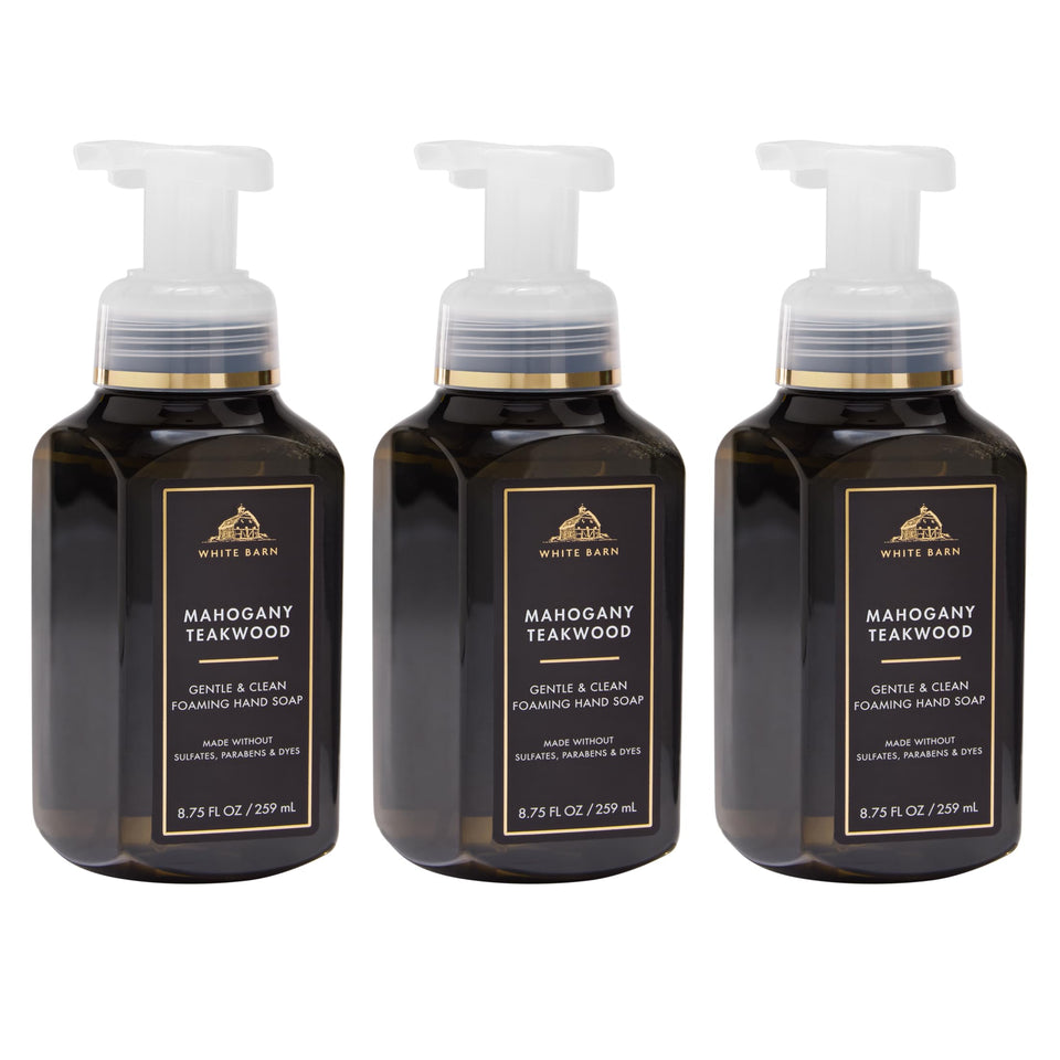 Bath & Body Works front packaging showing bottle and refined woodsy scent benefit