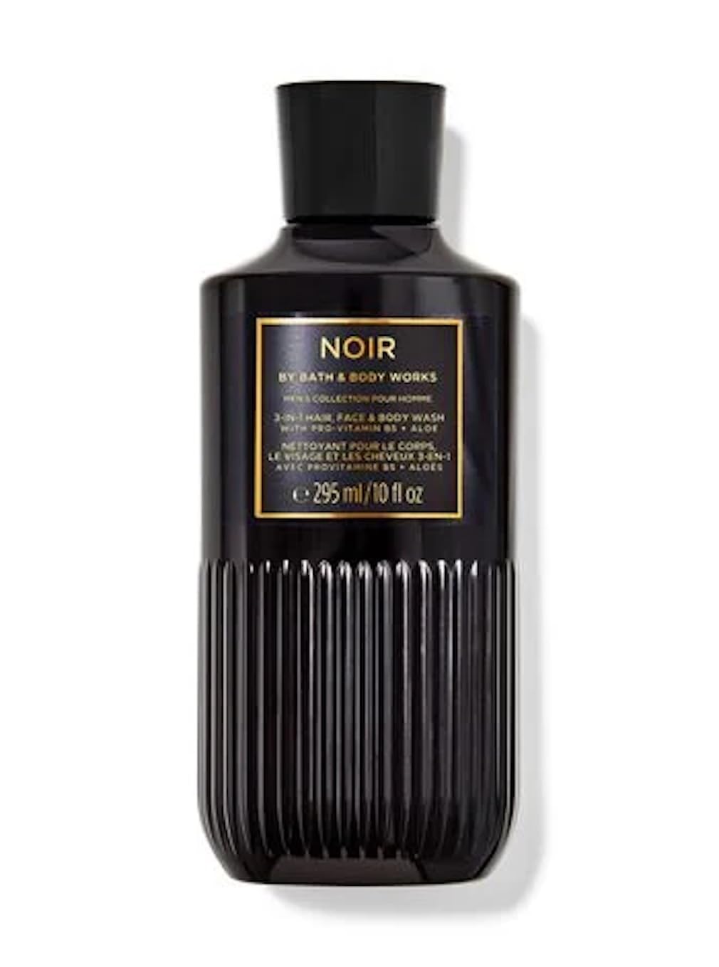 Bath & Body Works Noir front packaging shows scent and easy-pour bottle for streamlined grooming