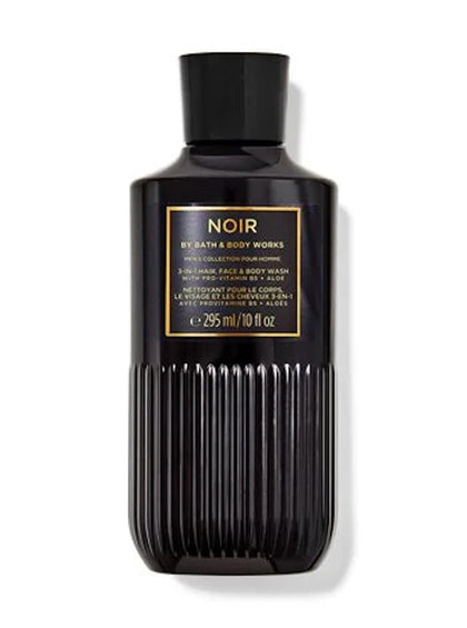 Bath & Body Works Noir front packaging shows scent and easy-pour bottle for streamlined grooming