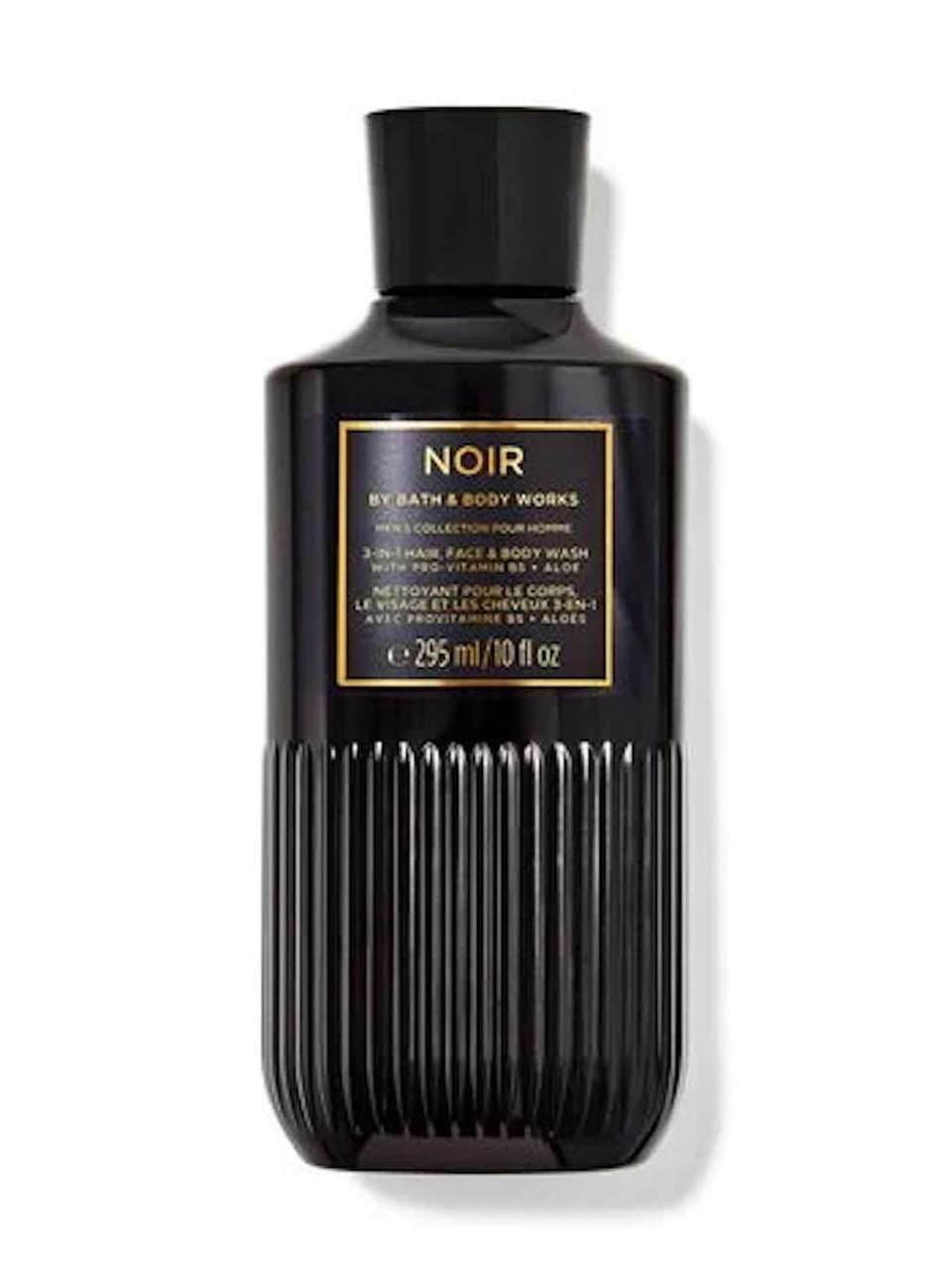 Bath & Body Works Noir front packaging shows scent and easy-pour bottle for streamlined grooming