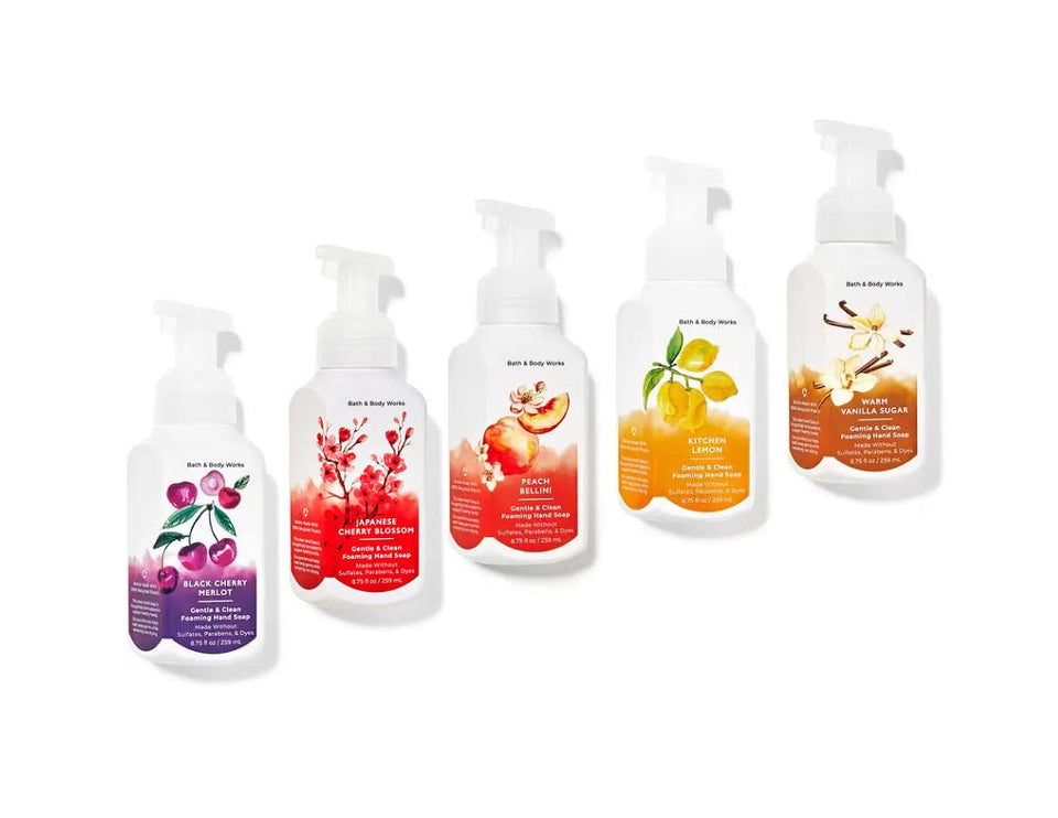 Bath & Body Works five-bottle set front view showing variety and convenience