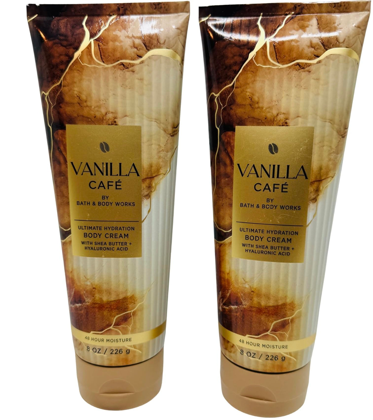 Bath & Body Works Vanilla Café front view showing dual 8 oz jars and scent