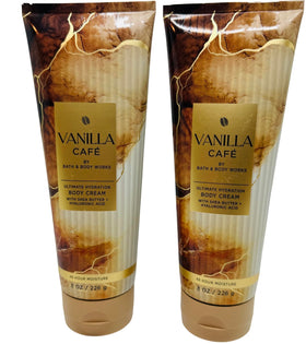 Bath & Body Works Vanilla Café front view showing dual 8 oz jars and scent